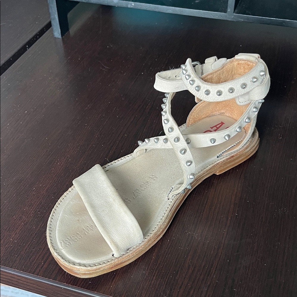 Studded Ankle-Strap Sandal in Light Beige - Women